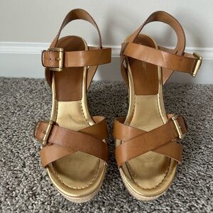 Audrey Brooke Brown/Tan Woven Wedges